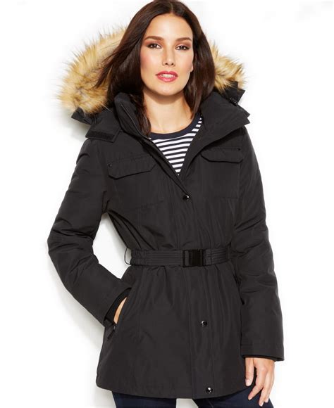 faux fur trim belted parka michael kors|Michael Kors.